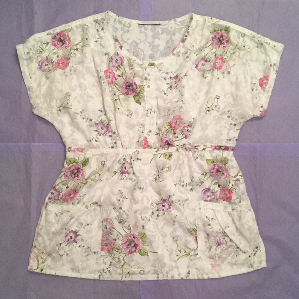 Los Angeles Rose Floral Scrub Top Size Large